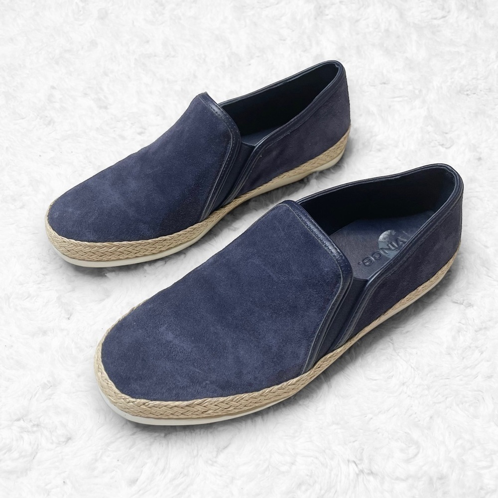 VINCE Acker Espadrille Slip-On Sneakers Navy Blue Suede Jute Women's 5.5